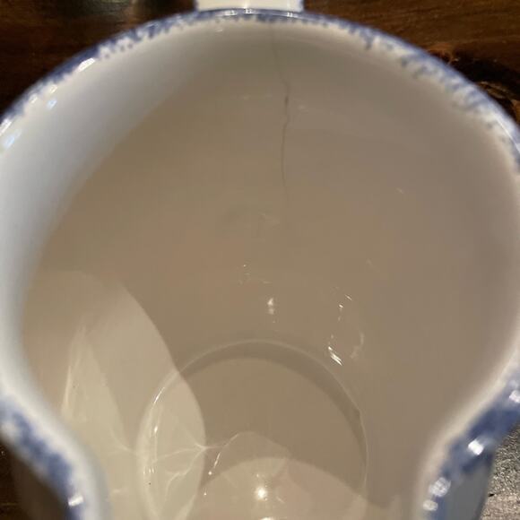 ⭐️ Pier 1 Imports Glass Kitchen Pitcher Sponge Print Rim White Blue Apples - Picture 4 of 12